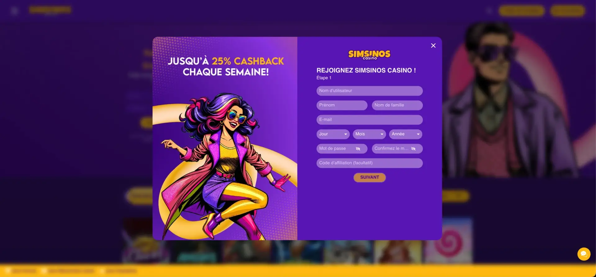 Inscription à Simsinos Casino et offre cashback